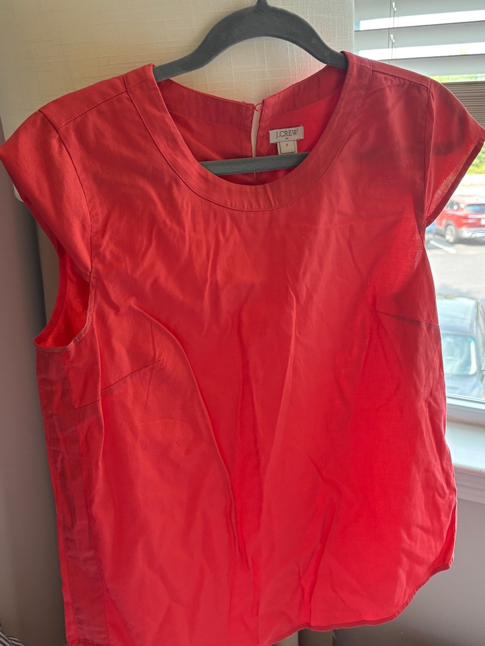 J. Crew Red Cap-Sleeve Round-Neck Blouse